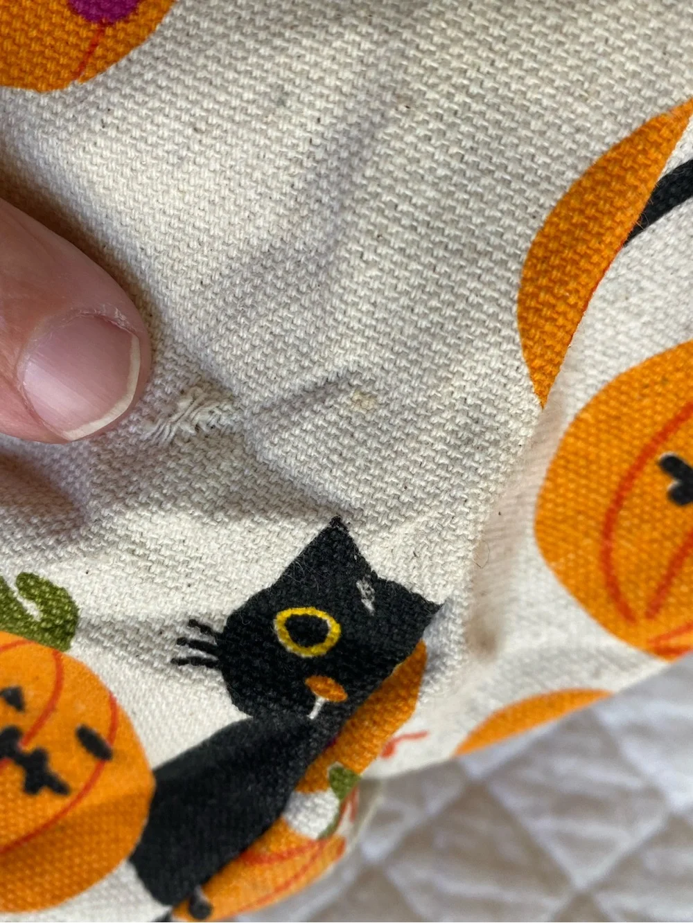 Eccolo Halloween Canvas Tote Bag Black Cat Jack O Lantern Pumpkin Pom Pom Kawaii
